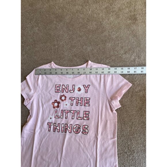 Pink Wonder Nation Girls T-Shirt L/10-12 "Enjoy The Little Things" Floral Sequin - Picture 3 of 10